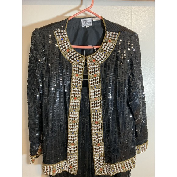 Stenay M Silk Sequin Black Blazer Skirt Combo Beaded Vintage Swinger Flapper - Picture 2 of 14